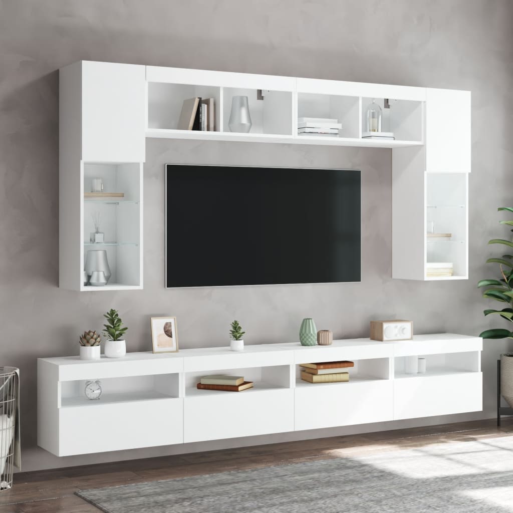 Wall Mounted TV Cabinet with LED Lights White 60x30x40 Cm