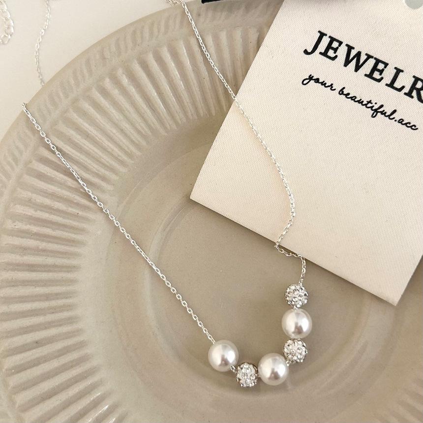 S925 Sterling Silver Manta Rose Purple Pearl Necklace with Diamond Ball Pendant - Women's Elegant French Light Luxury Clavicle Chain.