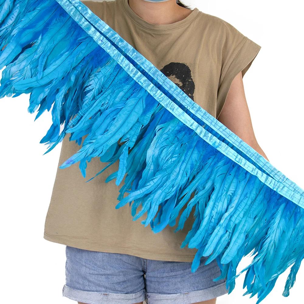 2Meters 25-30CM Rooster Tail Feather Tassel Trim for Wedding Party Dress Handicraft Accessory Cock Plumes Ribbon Chicken Feather