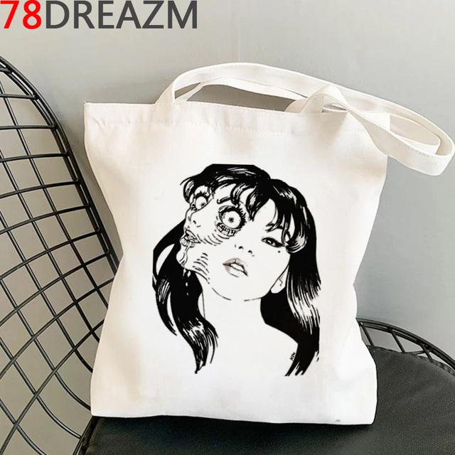 Junji Ito Einkaufstasche Shopper Baumwolle wiederverwendbare Einkaufstasche Stoff reciclaje wiederverwendbare boodschappentas sacolas