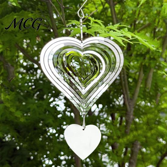 Wind Spinner Outdoor Stainless Steel Reflective Spinners Garden Decor, Sparkly Chime, Decorative Metal Art Yard Patio Farm Heart Gifts for Mom, Women