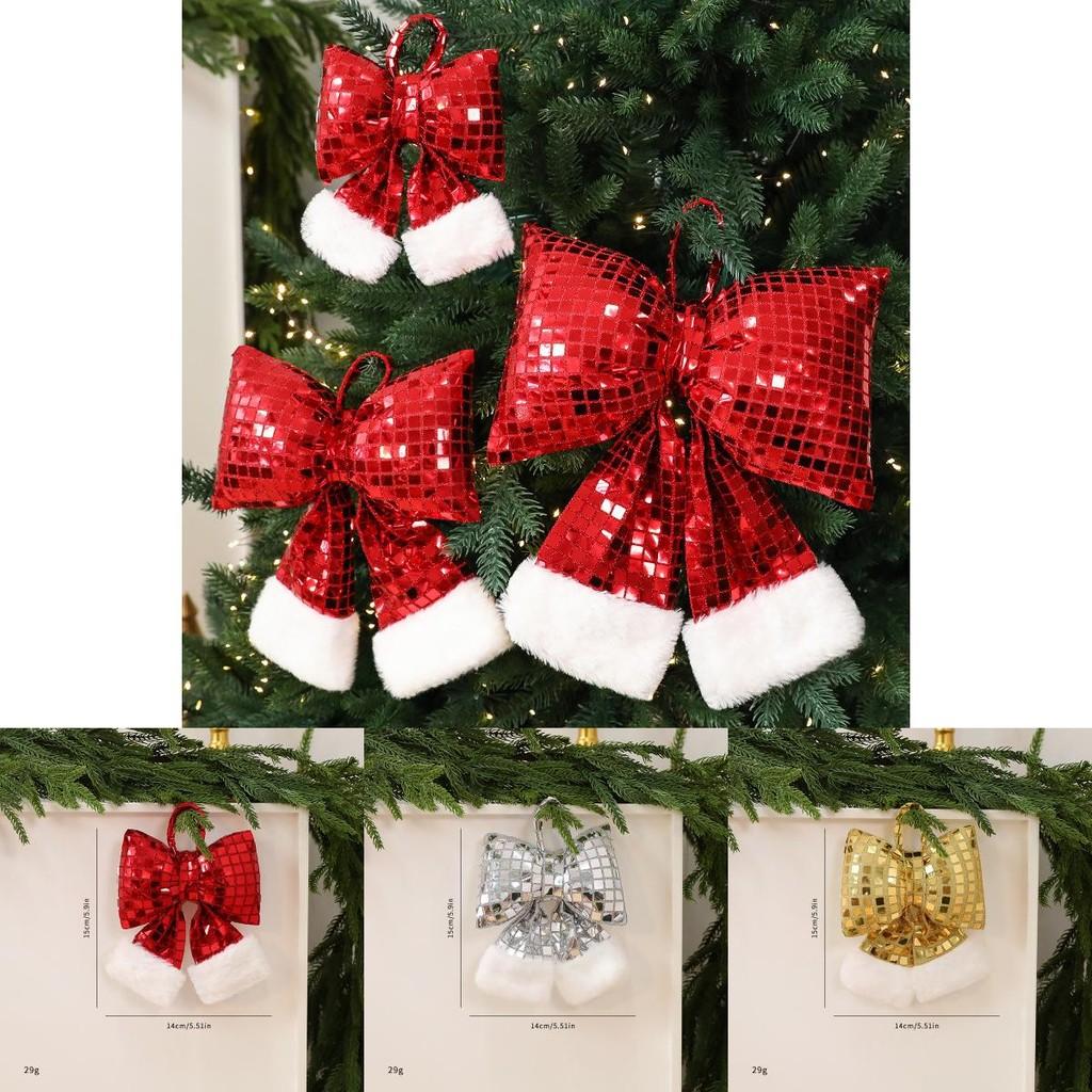 Mirror Glitter Bow Plush Pendant For Hotel Window Decor