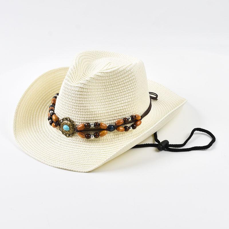 

Straw Western Cowboy Hat For Woman Men Foldable Wide Brim Summer Sun Hats Outdoor Vacation Beach Cowgirl Hat One Size молоко, білий колір