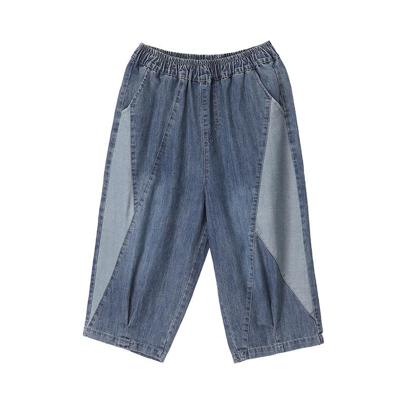 2025 Summer Women's Color Block Casual Loose Denim Shorts