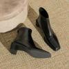 H376-1 autumn and winter new niche black short boots small square head high heel thin women's shoes short tube rear zipper fashion boots