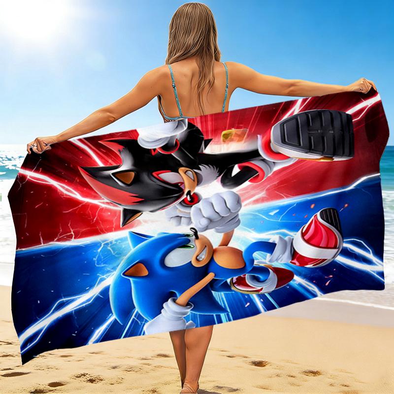 1Pc Sonic Vs Shadow Battle Beach Towel Quick Dry Multiuse For Beach Pool Gym Yoga Home Travel Christmas Halloween Xmas Gift G156