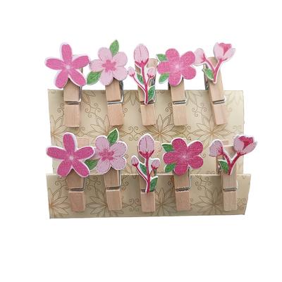Dekorative Wäscheklammern aus Holz - Mahagoni-Finish, Rosa Blumenmuster, Ideal zur Aufbewahrung von Socken, Unterwäsche und kleinen Gegenständen, Wäscheklammern