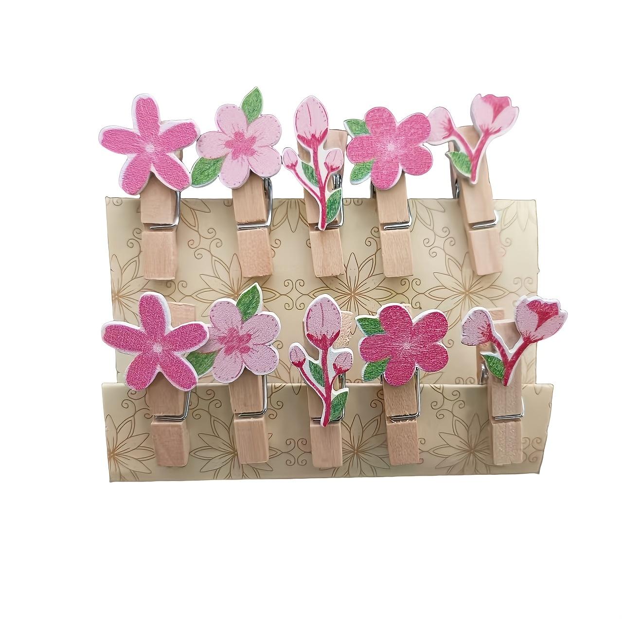 

Декоративные деревянные прищепки - Отделка махагони, Розовый цветочный узор, Отлично подходят для хранения носков, нижнего белья и мелких вещей, Прищепки