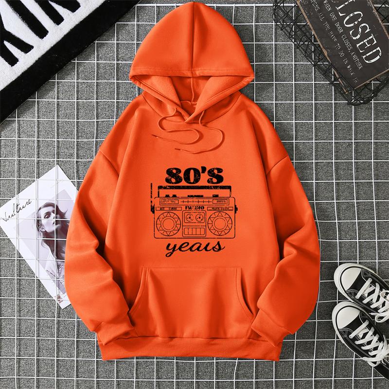 Radio Pattern Hoodie Womens Oversized Hoodie Fleece Vintage Tracksuit Fashion Long Sleeve Hip Hop Hooded Sweatshirt