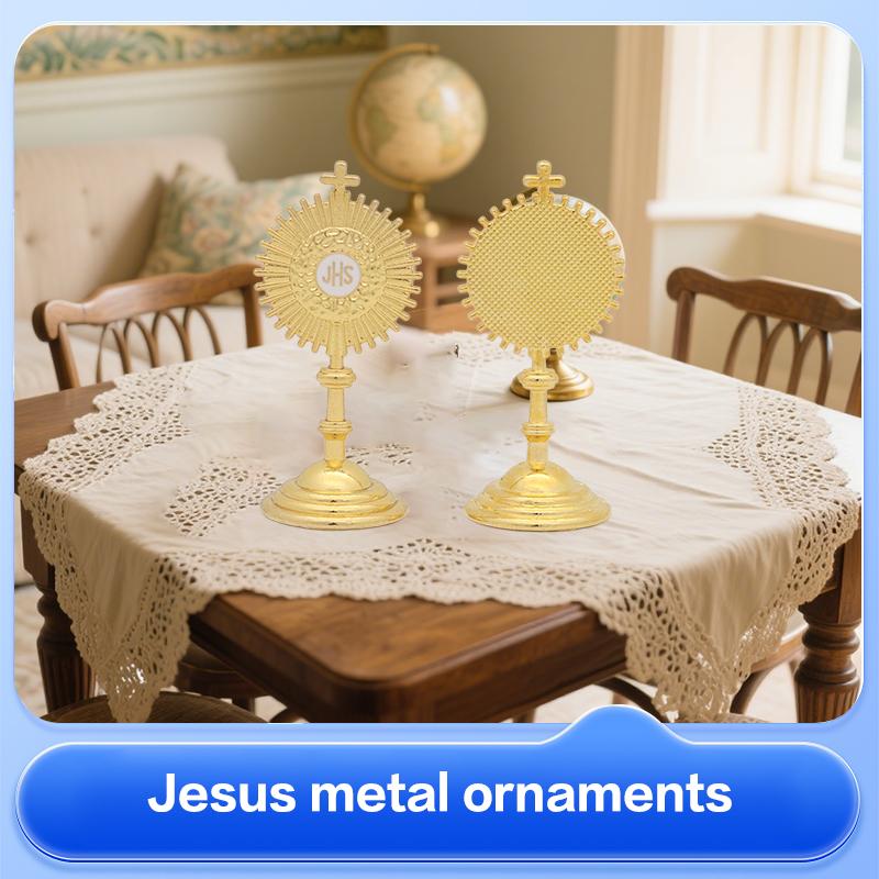 1pc Catholic Christian Communion Statue Gold Jesus Hominum Salvator Home Office Table Decoration Cross Figurine Religion Gift
