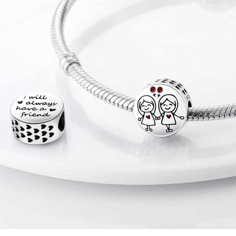 Copper Metal Sister In My Heart Friend Friendship Bead Component Charm Bead Component Compatible With 4MM Hole Diamete Bracelet High Quality Fine