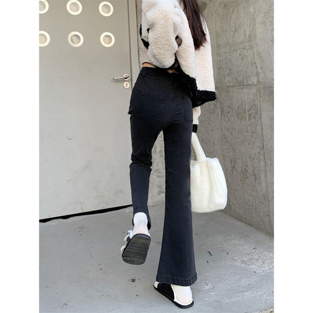 High-waisted and slightly pulled jeans for women's autumn and winter 2025 new retro and thin high-street style versatile horn jeans