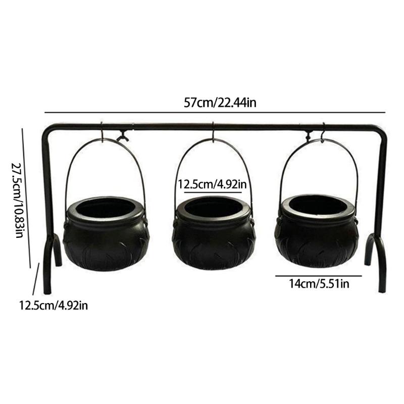 3 Pcs Witches Cauldron Serving Bowls On Rack Halloween Party Decorations Hanging Black Cauldron Bowls for Kitchen