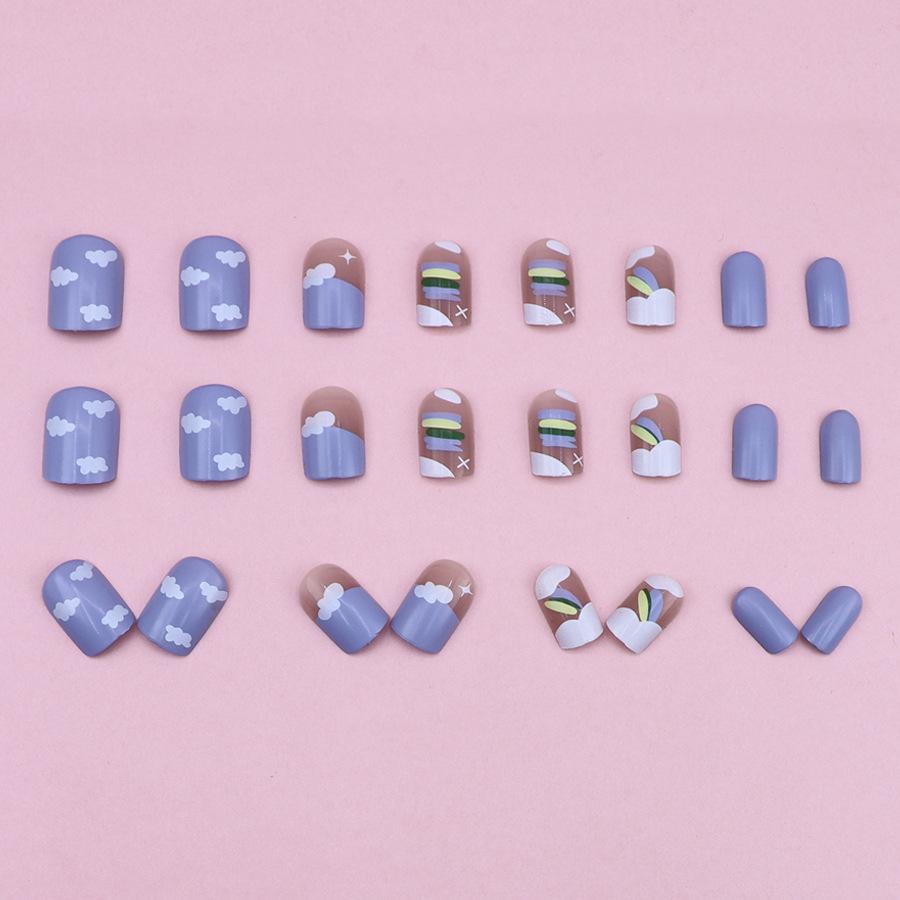 24 Pieces  Dream Purple with Clouds, Rainbow Pattern Nail Art Pieces, Advanced Fresh and Cute Fake Nails, Wearing Nail