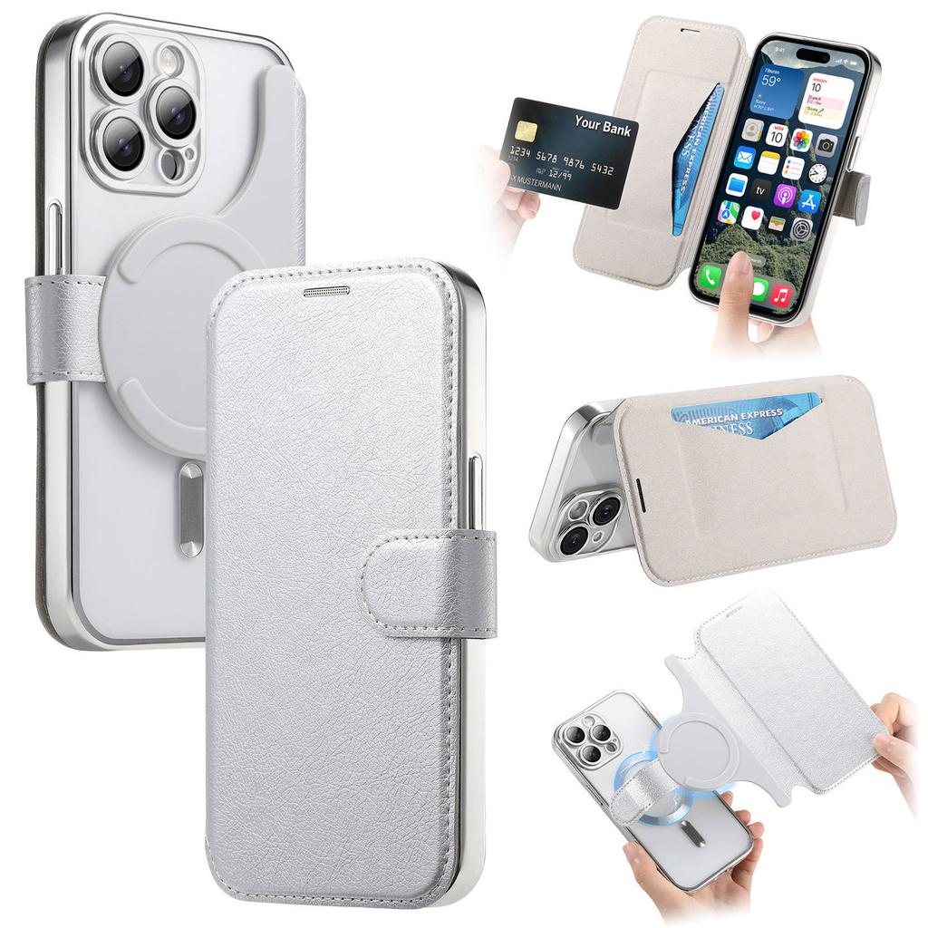 For iPhone 14 Pro Max Case Compatible with MagSafe Detachable Leather Phone Cover with Lens Film