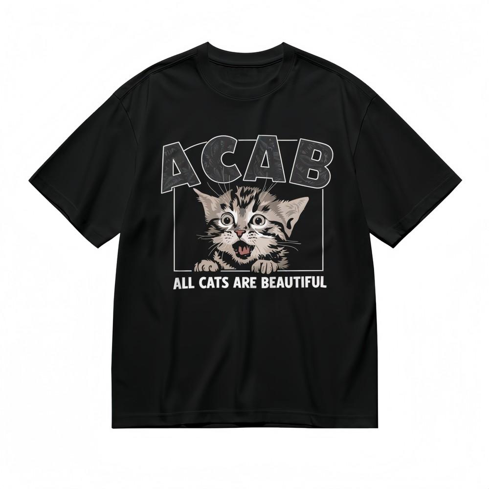 

Sassy Feline T-Shirt With All Cats Are Beautiful Design Black 100% Cotton Tee L