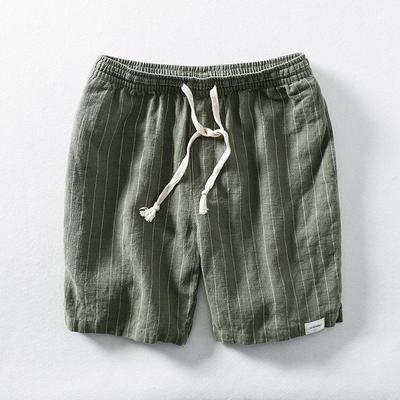 Shorts Décontractés en Coton Lin Rayé pour Homme 2023 - Respirants, Coupe Ample, Grande Taille pour l'Été