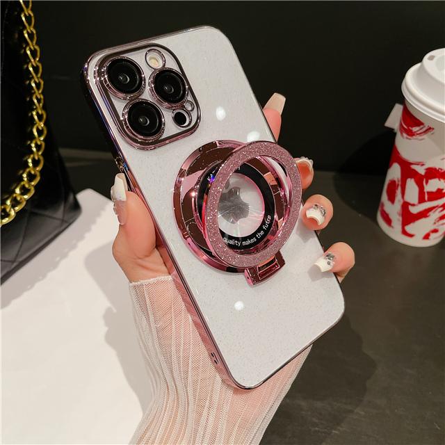 

Для iPhone 15 16 Pro Max Роскошная Магнитная Подставка Magsafe Гальваническое Покрытие ПК Флэш Чехол для Телефона Для iPhone 12 13 14Plus Защитная Крышка для Объектива For 16 Pro Max
