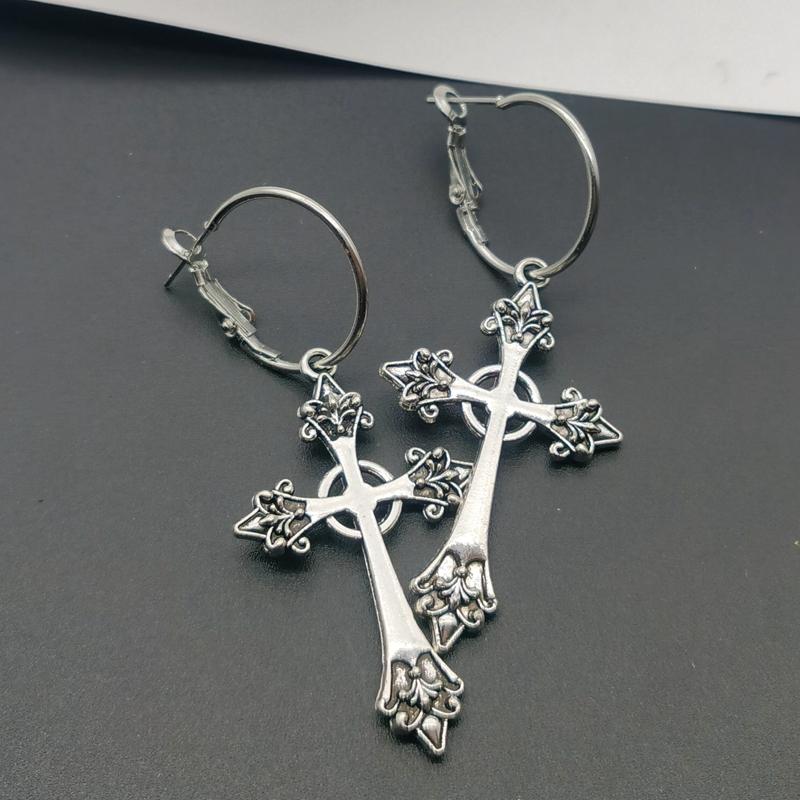 2026New Cross Gothic Earrings Large silver colour Statement Trad Goth Jewelry fashion delicacy women gift girlfriend