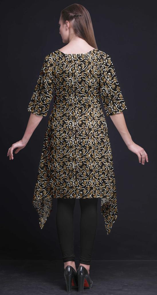 Bimba Black Blocks Block Women Kurtas Ethnic Printed Asymmetric Summer Wear Tops For Women