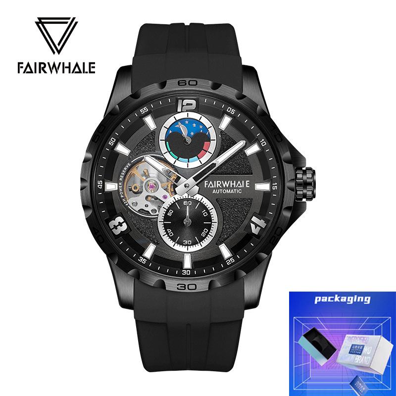 Luxury Tourbillon Watch Men Mark Fairwhale Brand Fashion Sports Waterproof Luminous Moon Phase Mechanical Watch Men Reloj Hombre