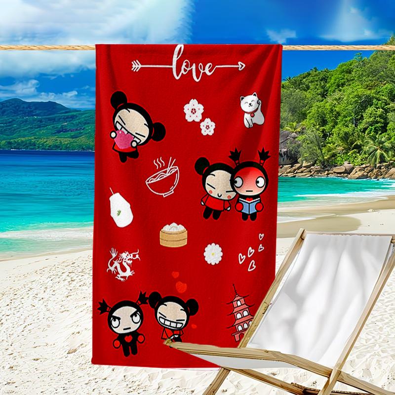 proof beach towel with a Pucca1 pattern - soft,absorbent,quick-drying,machine washable - perfect for swimming,camping,bathing