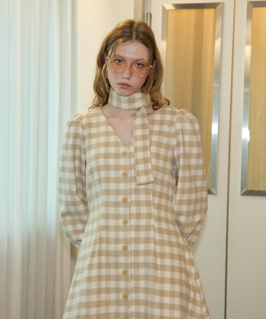 Salon De Yon Gingham Check Shirt Dress_ Beige