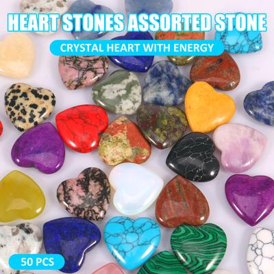 50Pcs Heart Shape Crystals Set Natural Crystal Heart Stones Mini Assorted Worry Stones for Energy Balancing Desktop Decoration
