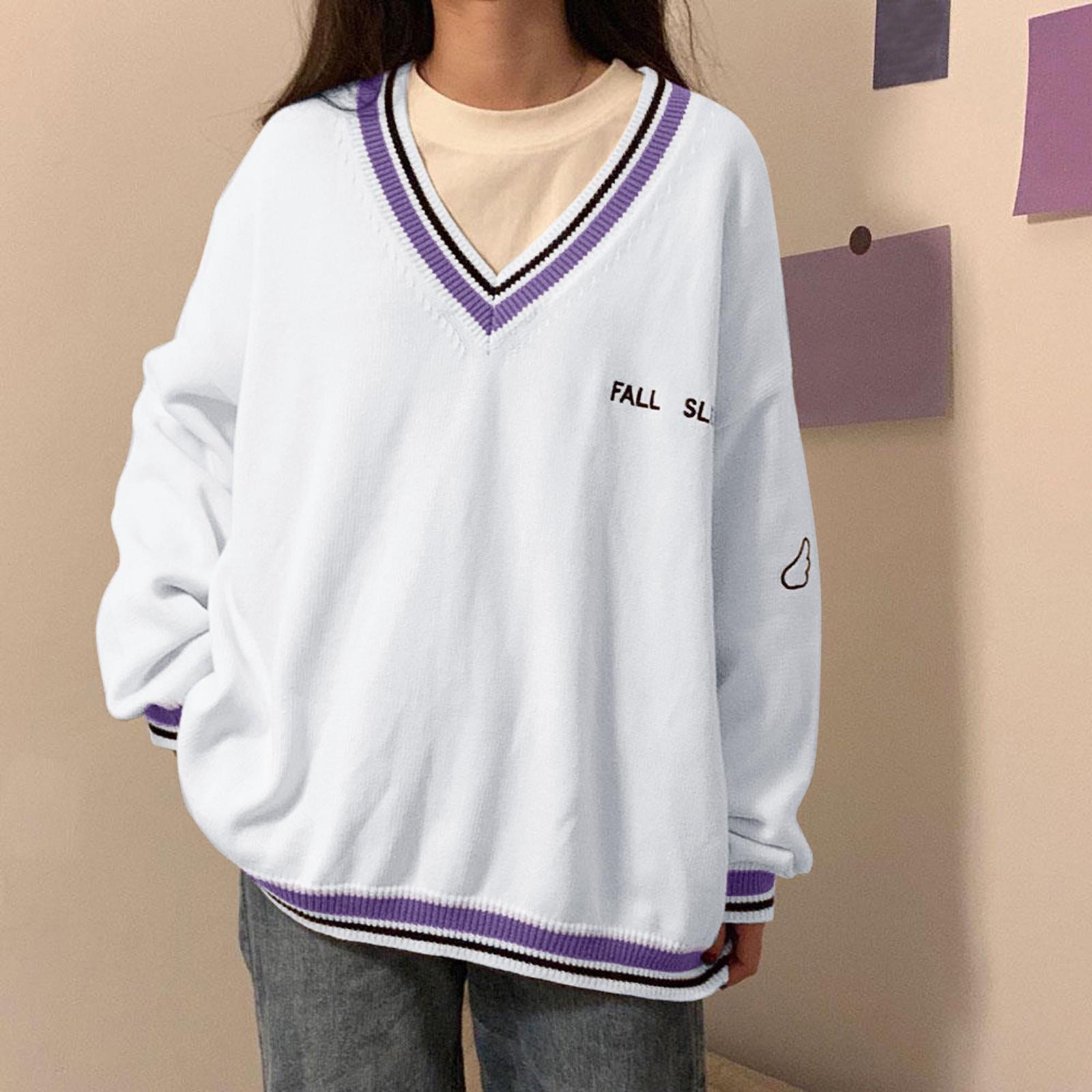 

Женская свободная верхняя одежда с V-образным вырезом и длинными рукавами на весну и осень, универсальный свитер One Size белый