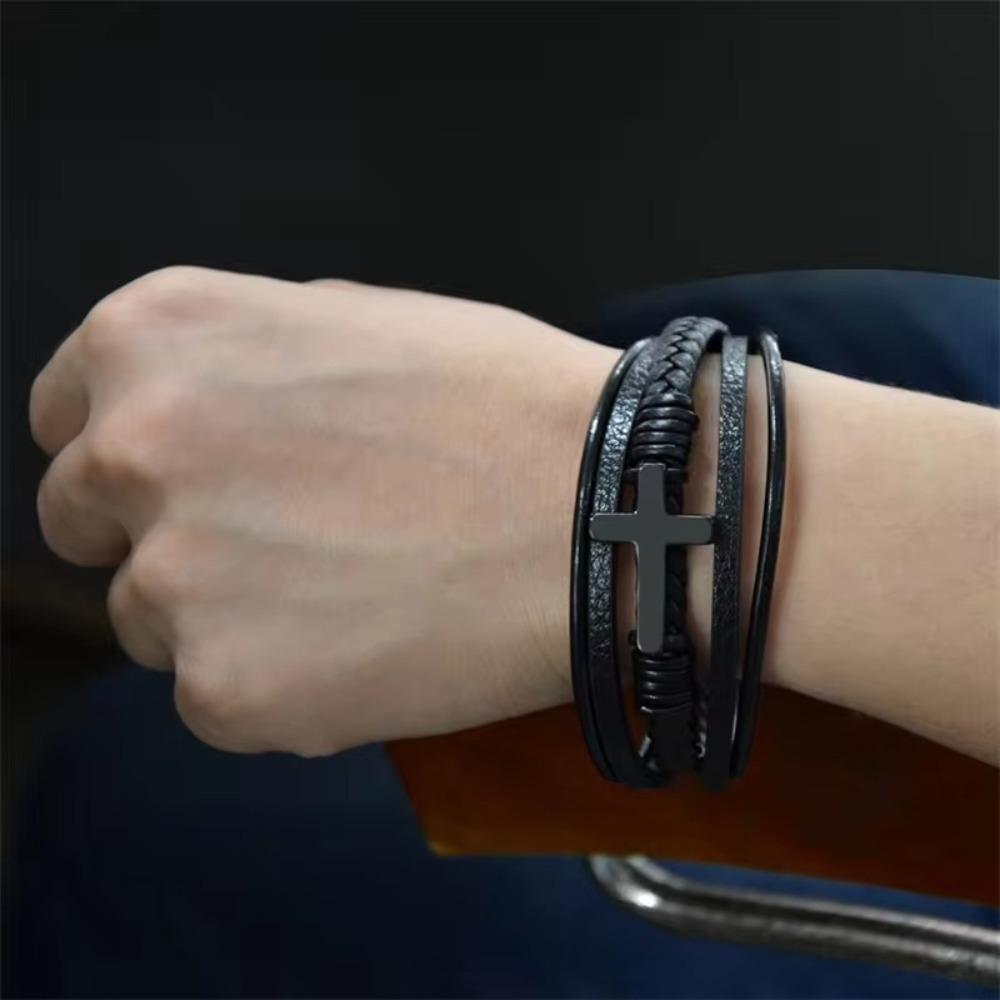 

Stainless Steel Cross Bracelet Multilayer Men s Bracelet Classic Cuff Bracelet Silver