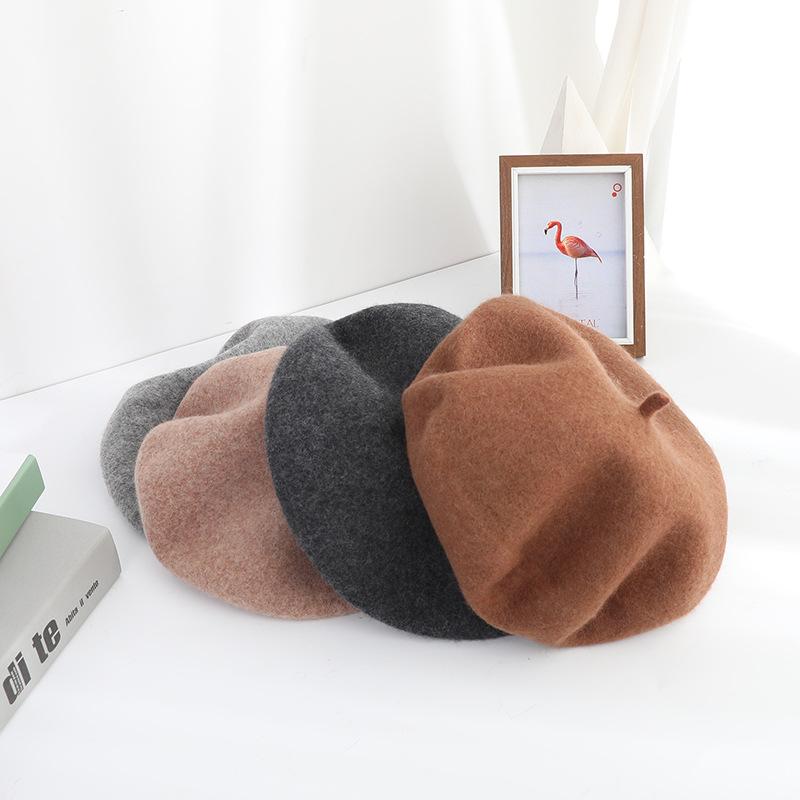 Dámský vlněný baret ve velkých velikostech - Všestranný zimní klobouk v jednobarevném retro japonském a korejském stylu