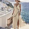 New Summer Women's Solid Asymmetrical V-neck Sleeveless Elegant Fashion Dress for European American Crossbody