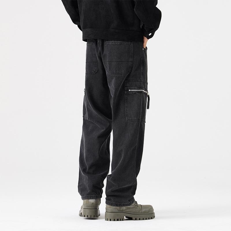 Autumn New Tooling Jeans Men's Loose Straight Multi-pocket Casual Trousers