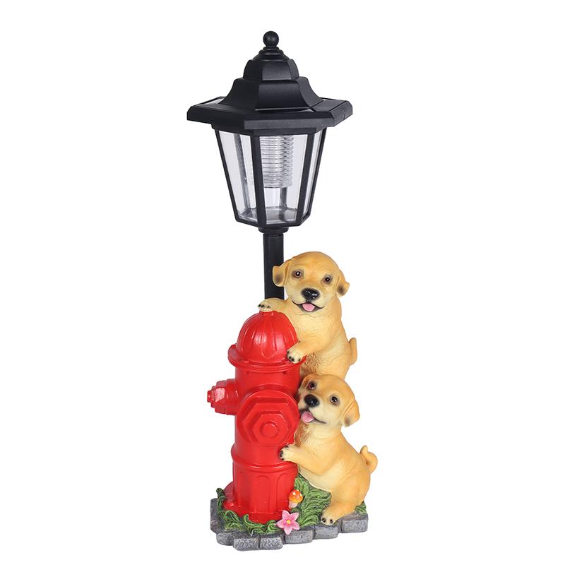 Solar Hexagonal Light with Dog Lying On Mailbox Sculpture Home Garden, Courtyard, Pathway, and Entrance Decorative Light Fixture