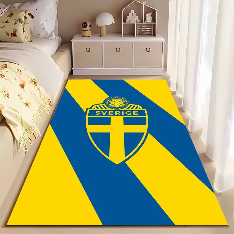 Tappeto con Bandiera Svedese e Design dello Stemma, Tappetino a Strisce Gialle e Blu Adatto all'uso come antiscivolo per soggiorno, camera da letto, divani