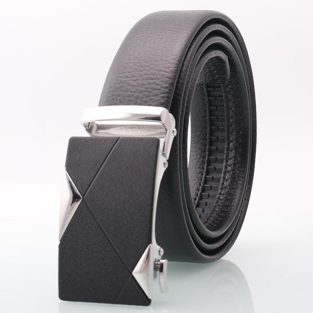 Men's Genuine Leather Belt with Frosted Automatic Buckle - Stylish Alloy Design