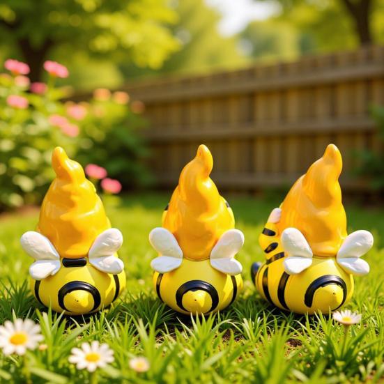 3 Pcs Spring Garden Gnome Figurines Hear See Speak No Evil Flower Gnome Statue Small Resin Dwarf Table Ornament for Porch Garden Yard Home Desk Decor