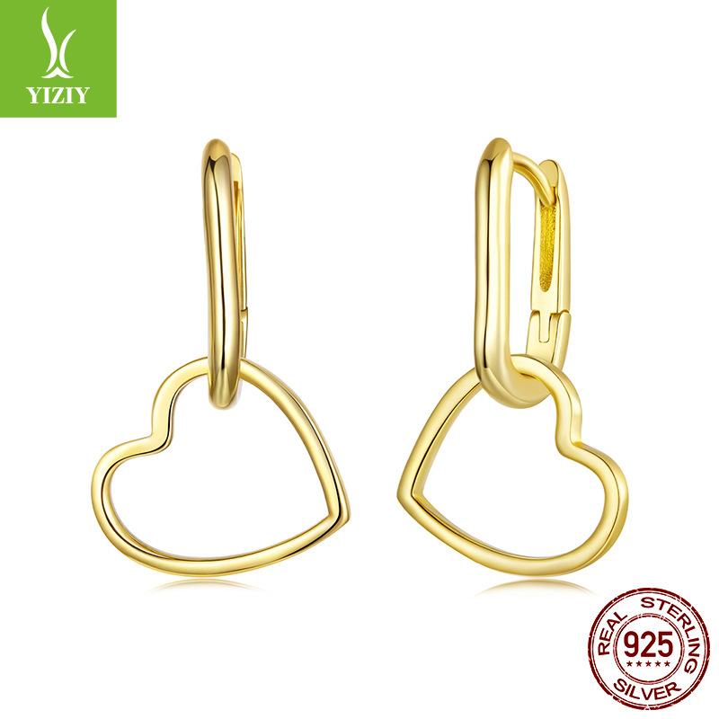 Hollow Love Pendant U-Shaped Earrings, Fashionable Wear S925 Sterling Silver Combination Earrings Earrings