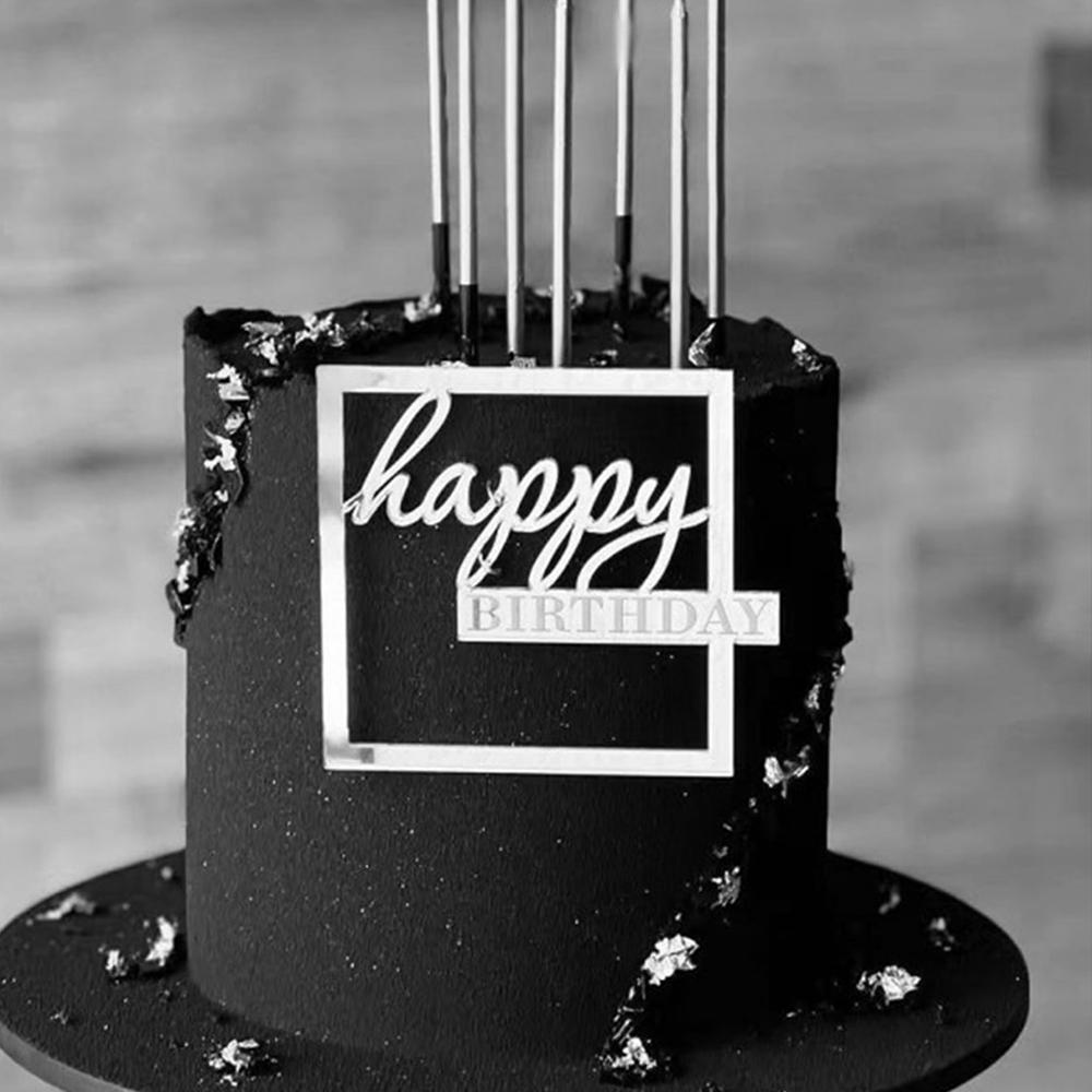3pcs/1PC Happy Birthday Square Acrylic Cake Topper Gold Silver Rose Gold Birthday Party Cake Decoration Accessories