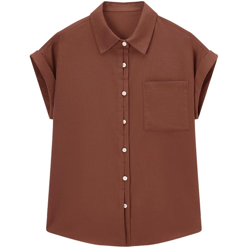 Ai Ju Tu Linen-Blend Cotton Short Sleeve Shirt for Women M