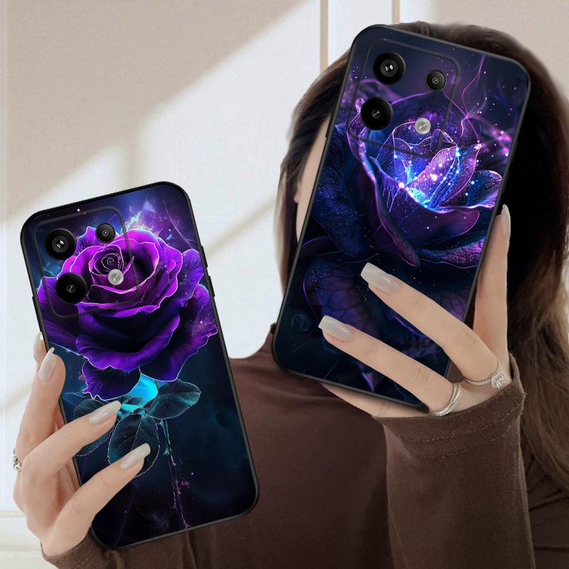 Dark Purple Rose For Redmi Note 10 11 Note12S 12 13 14 Pro Plus 5G 14S 4G 13ProPlus 9S 9 P ro 13C 14C silicone soft phone case