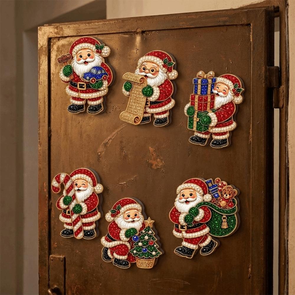 6PCS 3D Santa Claus Diamond Painting Fridge Magnet Full Drill Diamond DIY Rhinestone Art Christmas Diamond Art Magnet Acrylic