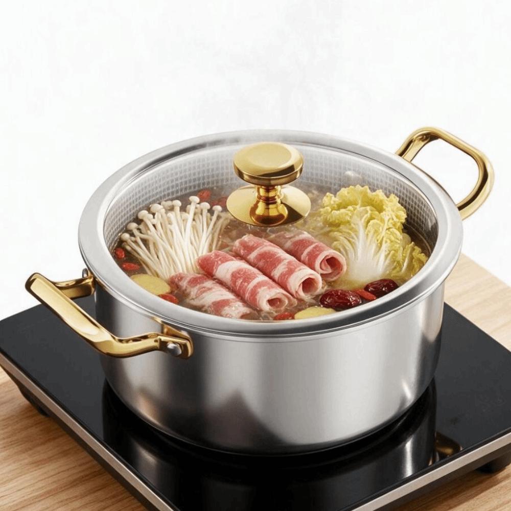 Double Handle Non-stick Pot with Glass Lid Slow Cooker Easy To Clean Hot Pot Pots  Induction Cooker