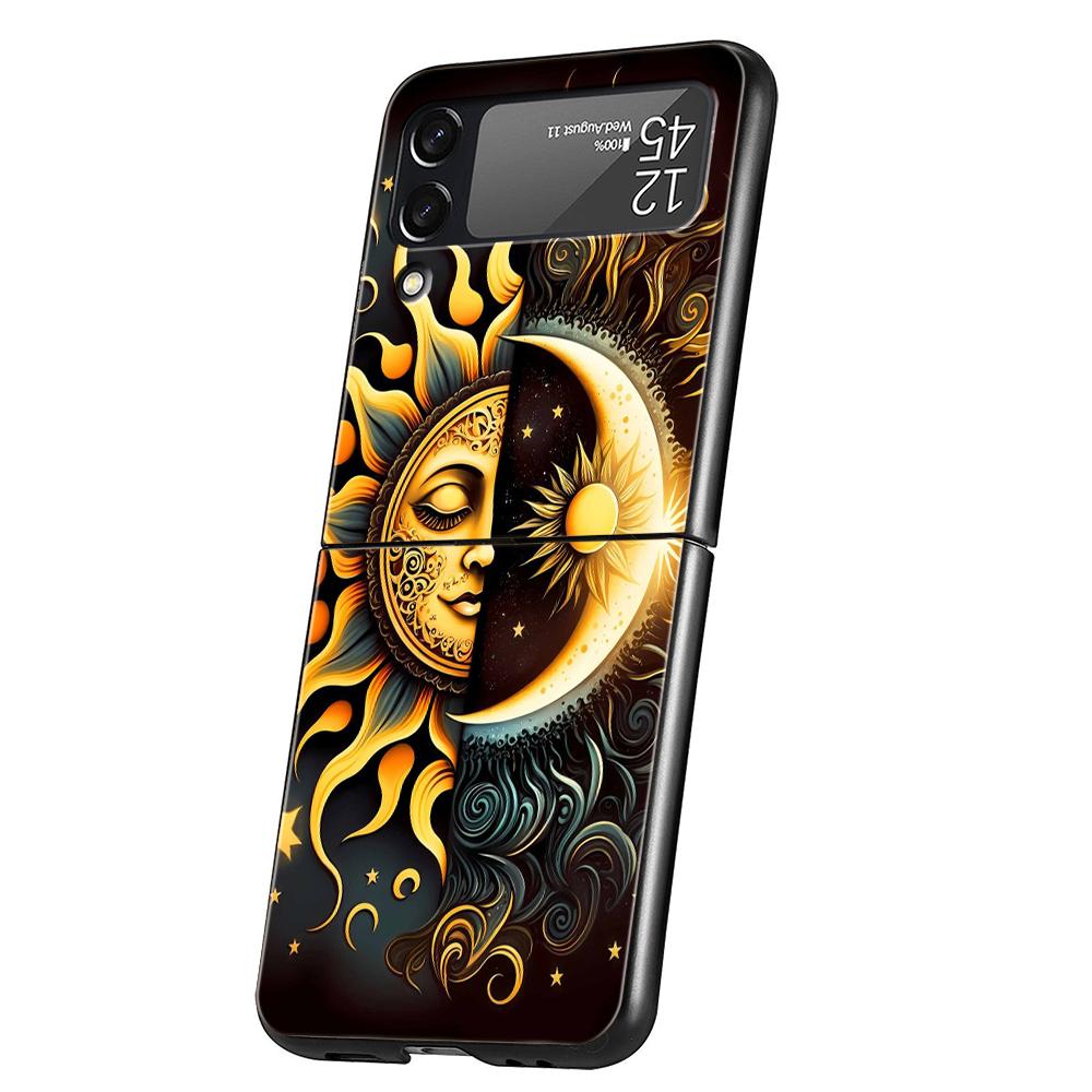 Sun Moon Stars Hard PC Phone Case For Samsung Galaxy Z Flip 7 6 5 4 Black Cover For Galaxy Z Flip 3 Foldable Capas Fundas Coque