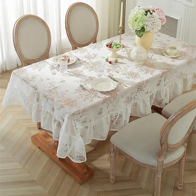 French Cutout Lace Tablecloth, Retro Romantic White Cut Flower Design Ruffle Tablecloth, Wedding Decoration, Cabinets Cover
