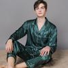 Herren Frühling/Sommer Seidenpyjama: Langarm & Hose, Dünnes Karomuster, Imitationsseide, Mittelalterliche Hausbekleidung
