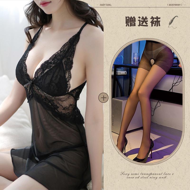 Sex Underwear Sexy Lace Hollow Backless Cross Suspender Mesh Nightdress Backless Clothing
