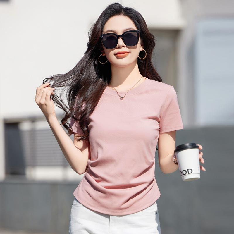Summer Women's Solid Colour Round Neck Slim Versatile Half-sleeved Casual Cotton Short-sleeved T-shirt