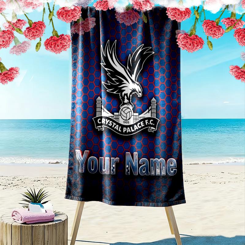 Name Custom Crystal Palace FC Print Beach Towel, Large Soft Quick Dry Towel for Beach Camping Swimming