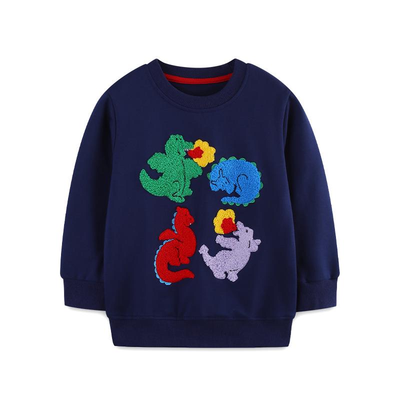 European Style Boys Crewneck Hoodie - Autumn Arrival with Dinosaur Towel Embroidery, Casual Children s Clothing 115cm - 5 Years